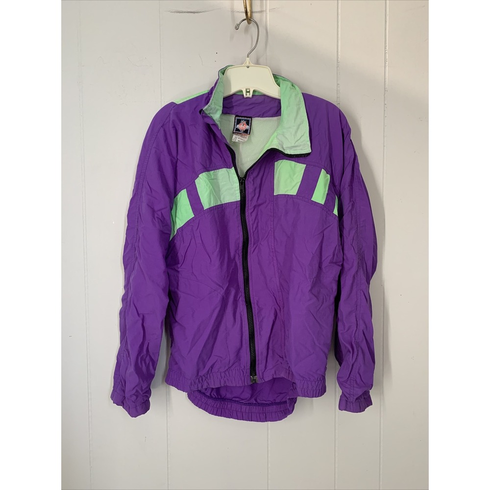 Vintage Pace Sportswear Cycling Jacket Medium Zip Up Windbreaker Purple‎ Neon